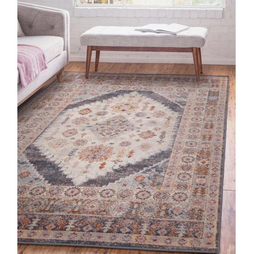 Flores Fiza FR06 Traditional Classic Bordered Persian Floral Vintage Rug in Multi