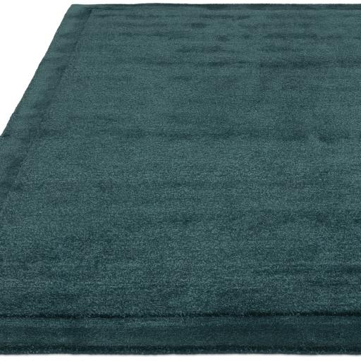Rise Modern Plain Hand Carved Soft Silky Shiny Wool Viscose Rug in Teal Blue