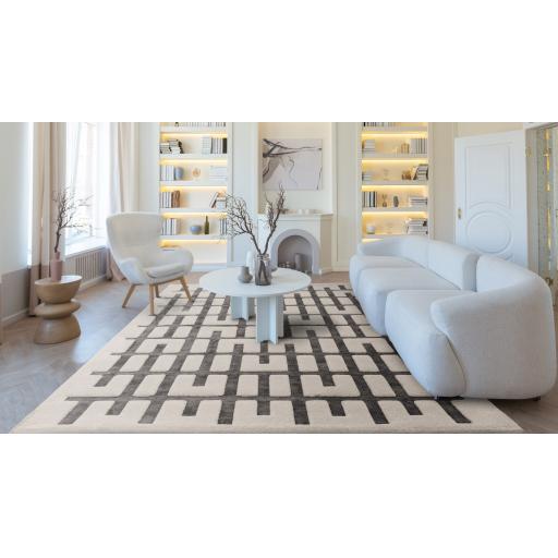 Valley Junction Geometric Stripe 3D Pattern Rug in Charcoal Ivory