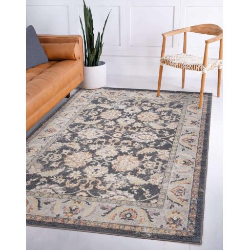 Flores Farah FR07 Traditional Classic Bordered Persian Floral Vintage Rug in Multi