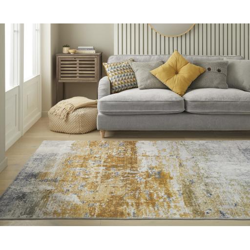 Lux Washable LUX09 Modern Abstract Non-Slip Machine Washable Rug in Ivory Gold