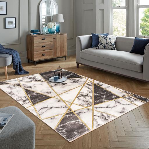 Bianco 185MA Luxurious Abstract Design Rug in Black Cream