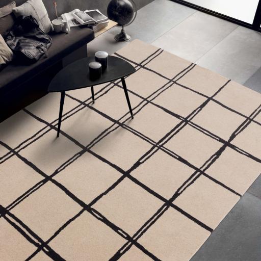Albany Grid Modern Checkered Lines Geometric Wool Rug in Monochrome