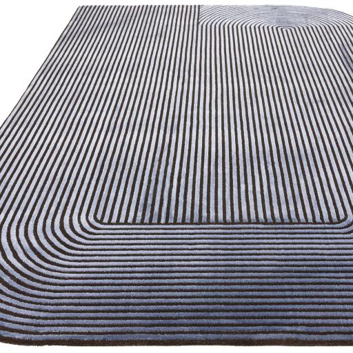 Kuza Shape Rug Soft Silky Curved Edges Abstract Modern Plain Striped Rug in Black / Navy
