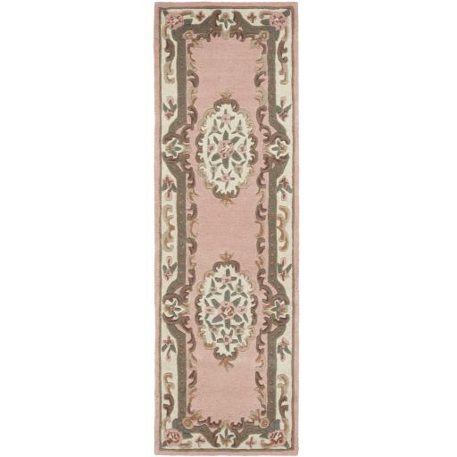 Lotus Premium Traditional Aubusson Floral Design 100% Wool Hallway Runner Rug in Pink 67 x 210 cm