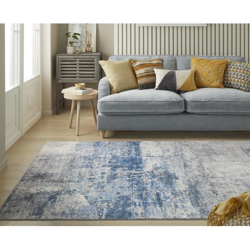 Lux Washable LUX07 Modern Abstract Non-Slip Machine Washable Rug in Ivory Blue