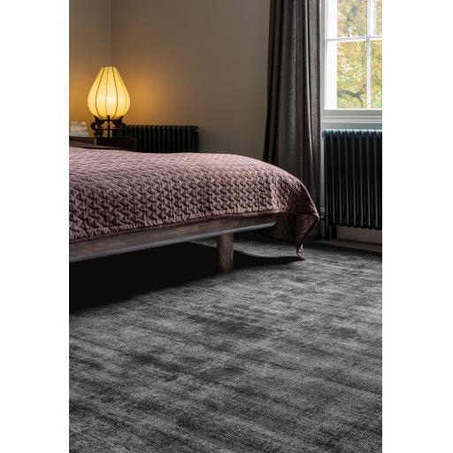 Blade Plain Silky Viscose Soft Shiny Rug Runner in Charcoal Grey
