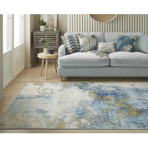 Lux Washable LUX04 Modern Abstract Non-Slip Machine Washable Rug in Blue Gold