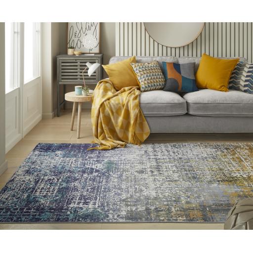 Lux Washable LUX06 Modern Abstract Non-Slip Machine Washable Rug in Blue Copper