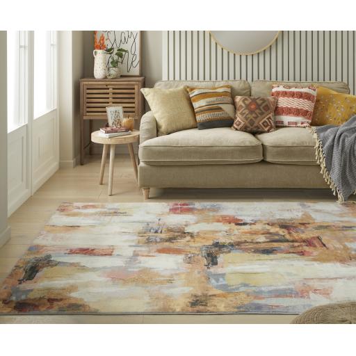 Lux Washable LUX03 Modern Abstract Non-Slip Machine Washable Rug in Beige Multi