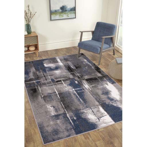 Modern Spirit Artiste Pictorial Abstract Rug in Navy Blue Large 160x230 cm