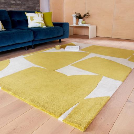 Romy 06 Cartreuse Kite Hand Tufted Modern Retro Abstract Soft Rug in Yellow