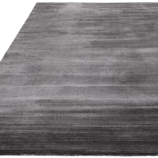 Kuza Plain Stripe Soft Silky Velvety Modern Rug in Charcoal Grey