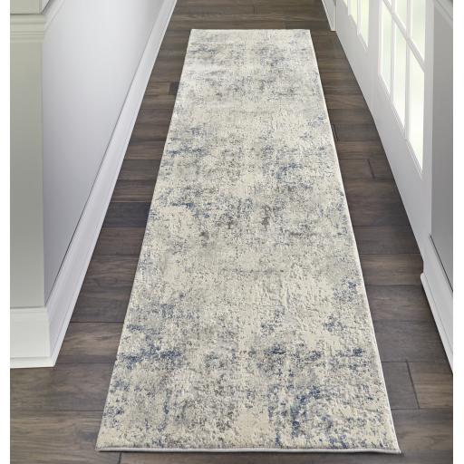 Rustic Textures RUS07 Modern Abstract Hallway Runner in Ivory Grey Blue