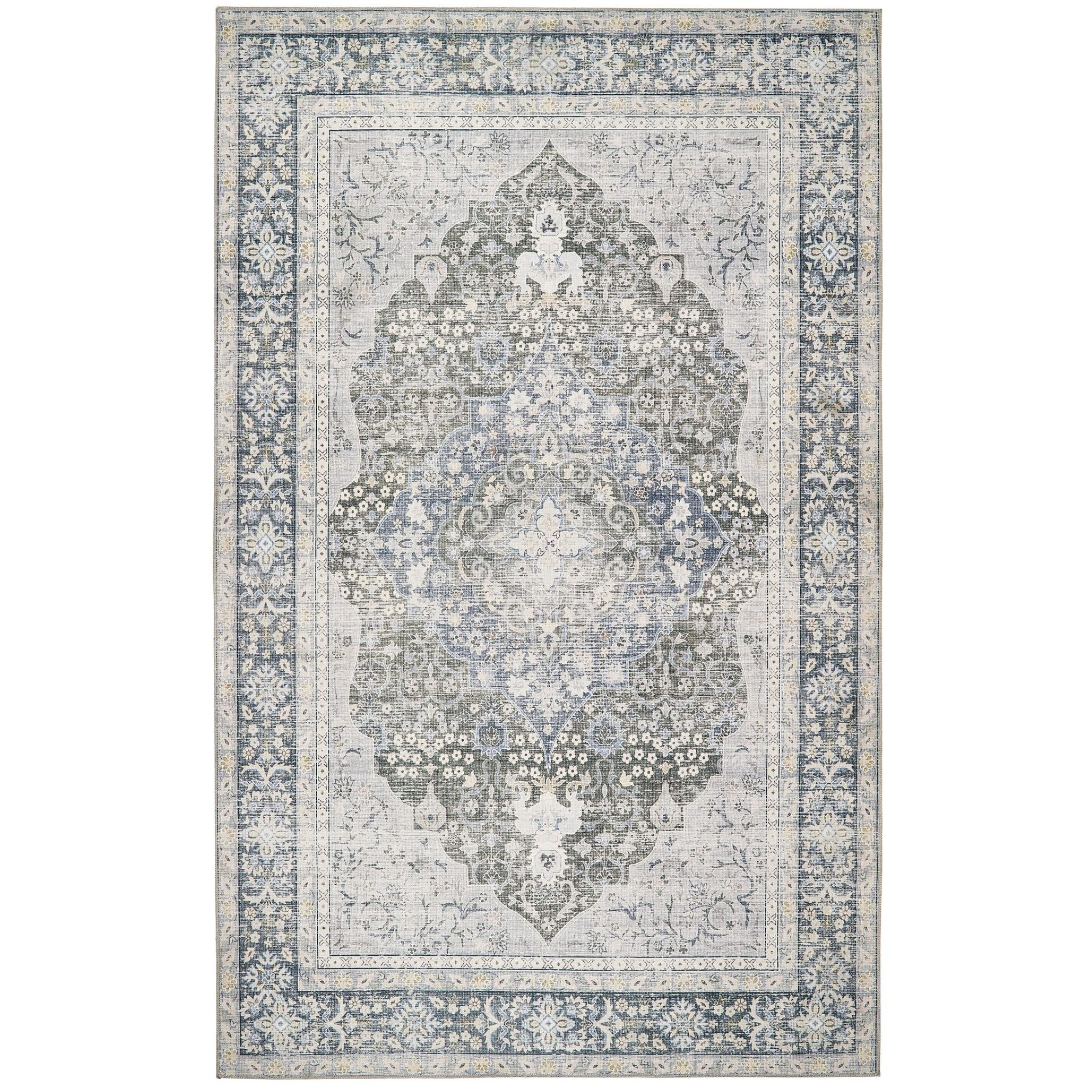 Origins Washable Oakham Traditional Medallion Soft Chenille Rug in Teal