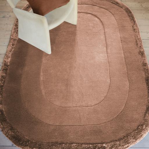 Halo Clay Oval Rug Hand Tufted Wool Viscose Bordered Modern Ombre Rug in Brown