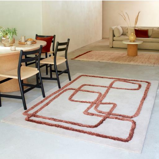 Matrix 96 Infinity Retro Modern Abstract Hand Tufted Wool Viscose Soft Silky Rug in Ivory Copper Brown