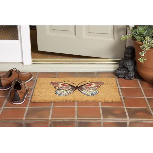 Astley 40x60cm Multi Butterfly Natural Doormat Printed PVC Backed Coir Mat