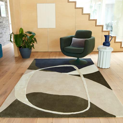 Matrix 103 Signature Modern Abstract Hand Tufted Wool Viscose Soft Silky Rug in Moss Green