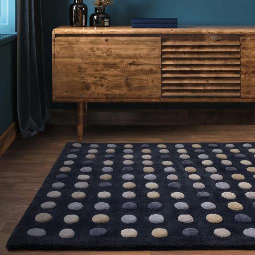 Dotty 3D Spotty Modern Soft Wool Hand Tufted Rug in Navy Blue