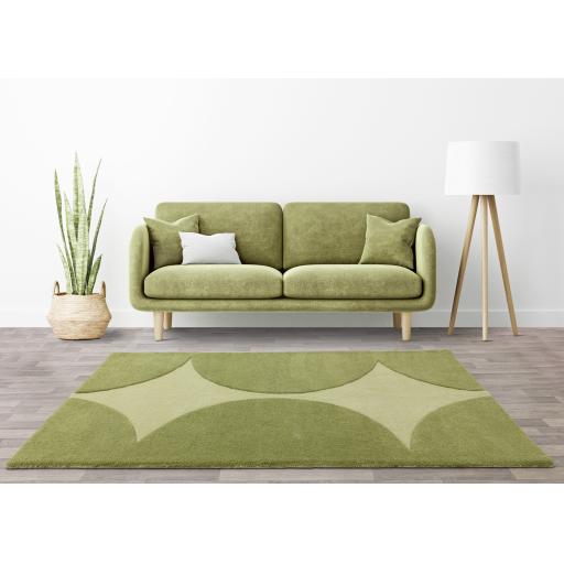 Canvas Reflect 01 Retro Modern Abstract Wool Hand Tufted Green Rug