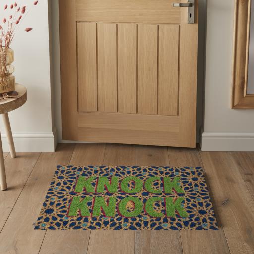 Astley Printed PVC Backed Coir 40x60cm Printed Knock Knock Doormat in Multi