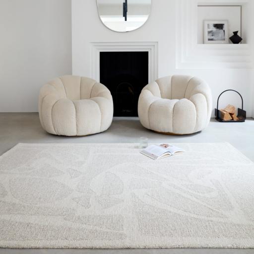 Loxley Bohomian Modern Abstract Hand Woven Wool Rug in Chalk White