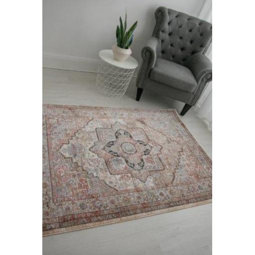 Alia 842GL Bordered Traditional Short Pile Floral Rug in Anthracite Rose