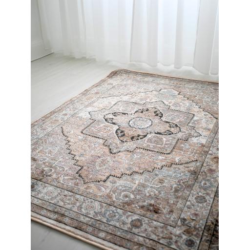 Alia 842G5 Bordered Medallion Traditional Short Pile Rug in Anthracite Grey