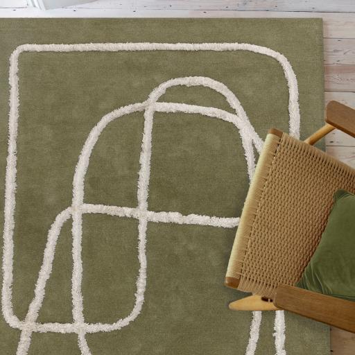Matrix 93 Infinity Retro Modern Abstract Hand Tufted Wool Viscose Soft Silky Rug in Sage Green