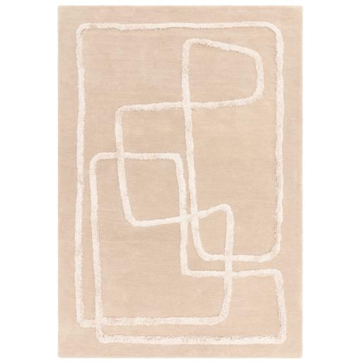 Matrix 95 Infinity Retro Modern Abstract Hand Tufted Wool Viscose Soft Silky Rug in Sand Natural