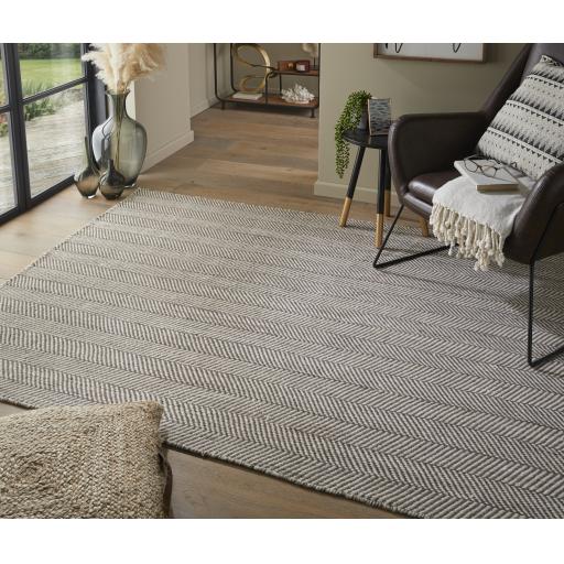 Cotswold Natural Flatweave Hand Woven Braided Wool COTW01 Grey Rug by Concept Looms