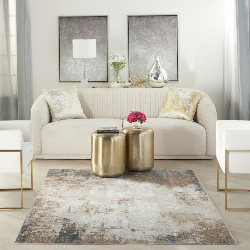 Glitz GLZ06 Modern Abstract Distressed Soft Silky Shimmer Taupe Multi Rug Runner by Nourison