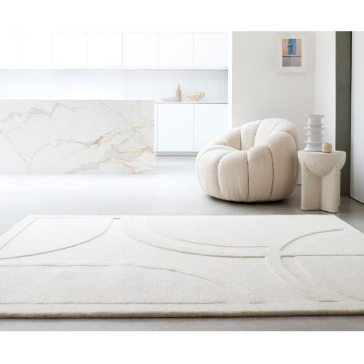 Olsen Movement Bohomian Hand Carved Sustainably New Zeland Wool Cream White Rug