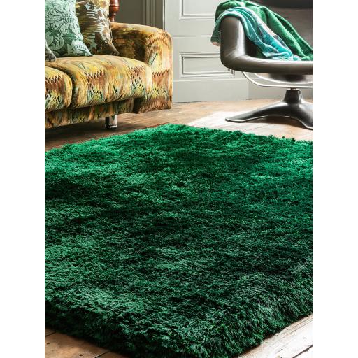 Plush Plain Shaggy High Pile Thick Silky Fluffy Soft Hand Woven Emerald Green Rug