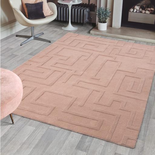 Maze Wool Rug Hand Tufted Modern Classic in Blush Pink