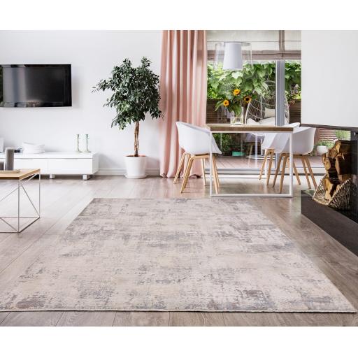 Seville 01 Ribera Short Pile Rug Modern Abstract Soft Touch Silky Rug in Beige Natural