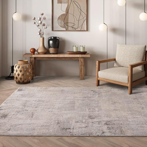Seville 03 Olite Short Pile Rug Modern Abstract Soft Touch Silky Rug in Beige Natural
