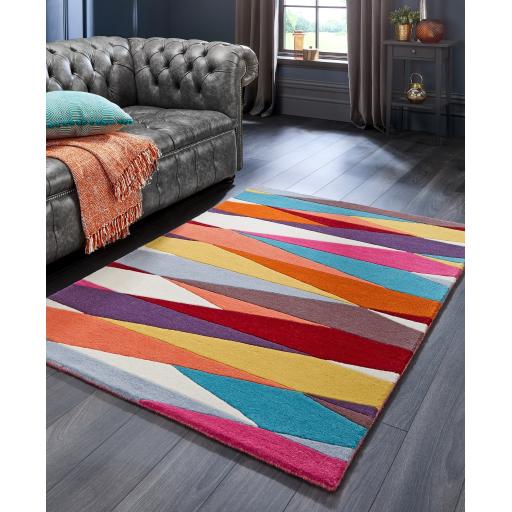 Shard Modern Geometric Hand Woven Carved Wool Vibrant Multi Colours Rug