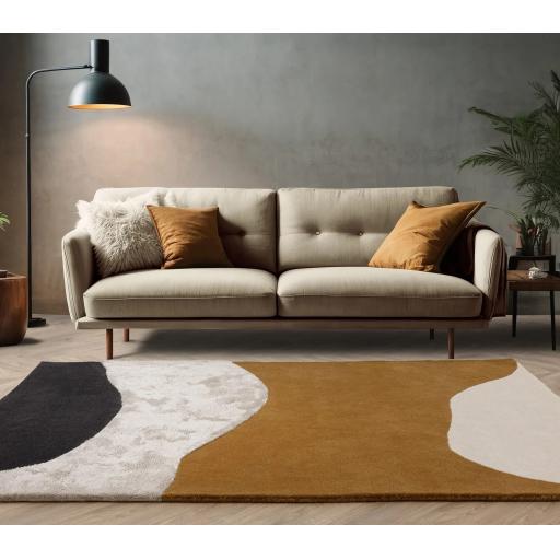 Matrix 104 Signature Modern Abstract Hand Tufted Wool Viscose Soft Silky Rug in Ochre Yellow