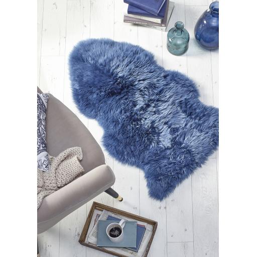 Genuine Sheepskin Animal Fur Soft Wool Shaggy Navy Blue Rug