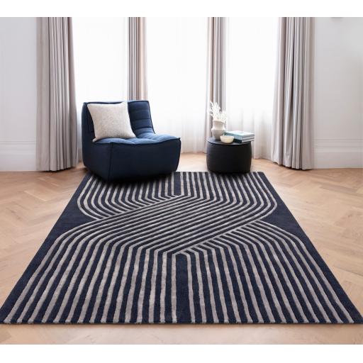 Matrix Solstice MAX99 Wool ViscoseSoft Silky Hand Carved Rug in Navy Blue