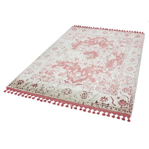 Classic Vintage Katherine Carnaby Rug Traditional Silky Viscose Flatweave Shiny Shimmer Soft Fringed Red Rug