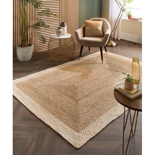 Jute Bordered Rug Indoor Outdoor Handmade Braid Stitched Natural White Rug
