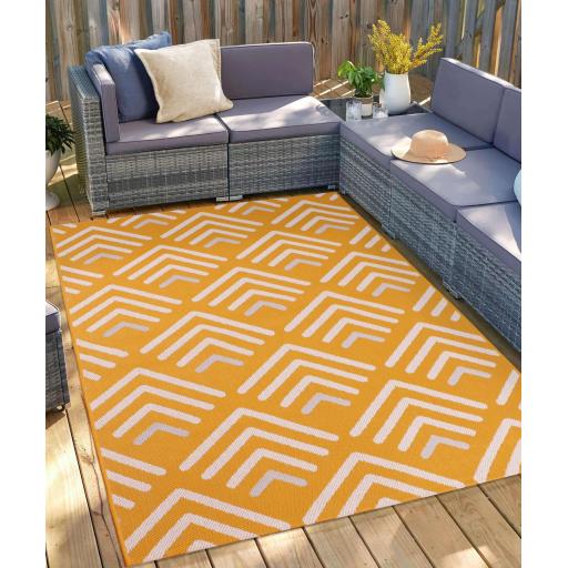 Chevron Outdoor Rug for Garden Patio Picnic Travel Indoor Kitchen Summer Breeze Gold Yellow Rug