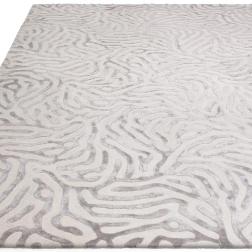 Coral Katherine Carnaby Rug Modern Abstract 3D Effect Viscose Wool Gunmetal Silver Rug