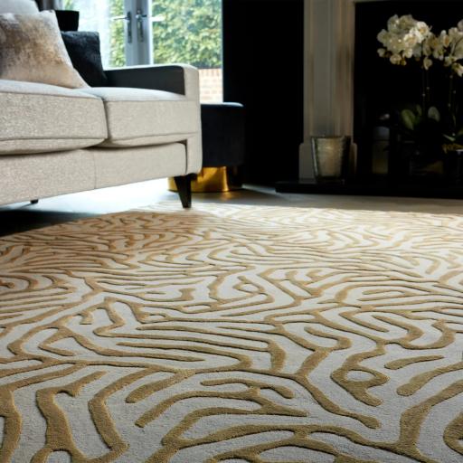 Coral Katherine Carnaby Rug Modern Abstract 3D Effect Viscose Wool Gold Rug