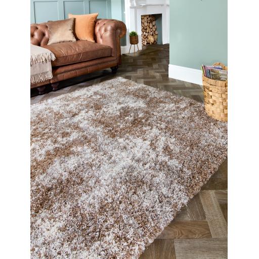 Hadley Rug Modern Plain Abstract Marbled Shaggy Thick Soft Fluffy Sumptuous Beige Grey Mix Rug