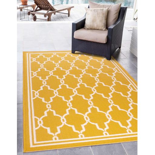 Spanish Tile Outdoor Rug for Garden Patio Picnic Travel Indoor Kitchen Summer Breeze Gold Yellow Rug