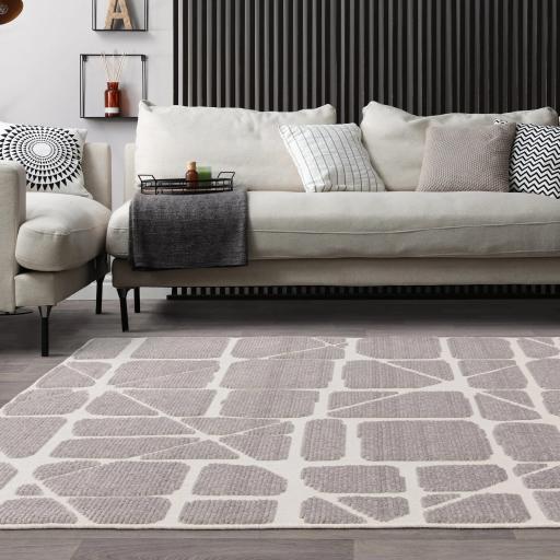 Freja Method Washable Rug Short Pile Modern Abstract Geometric Grey Rug